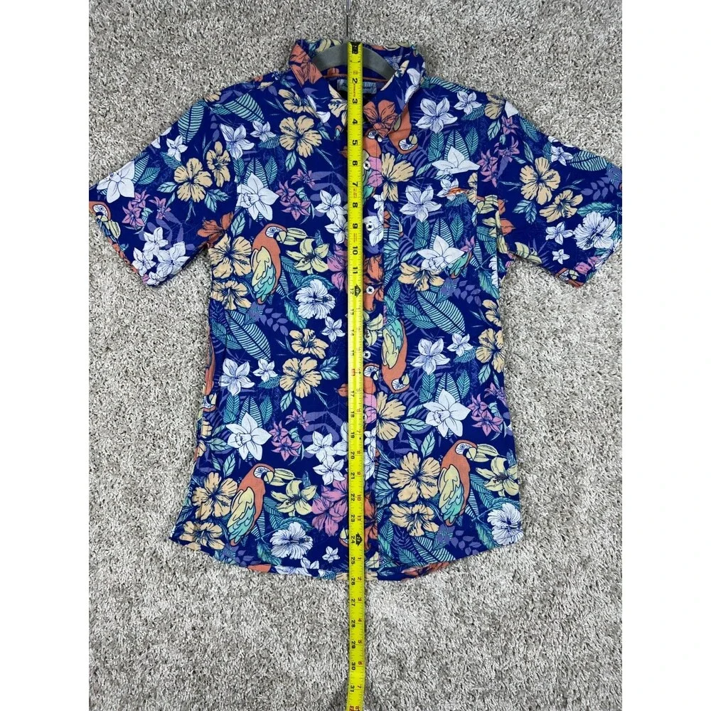Tommy Bahama Kids Hawaiian Shirt Parrot Floral Blue Youth 14 16